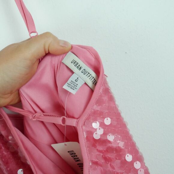 Urban Outfitters Large Harley Sequin Maxi Dress Y2K Pink Prom Girly Halter Glam - Picture 11 of 13